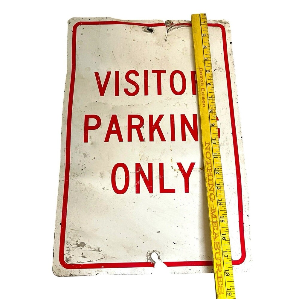 Visitor Parking Only Metal Sign Red White Industrial Garage Decor Distressed - Picture 4 of 4